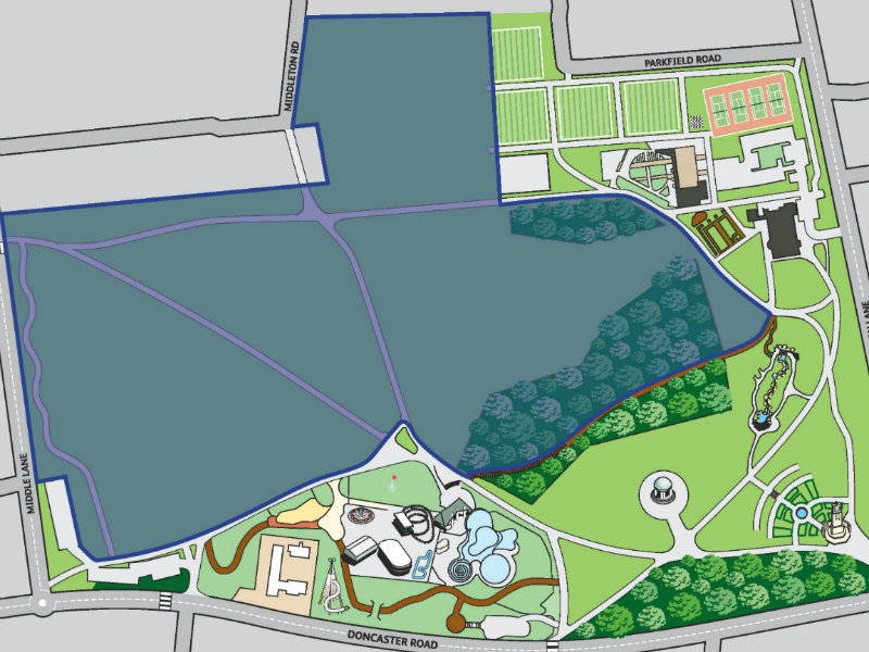 Map showing the dog walking area within the park