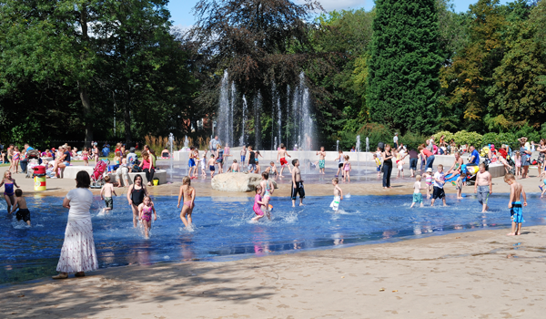 Children playing in the water splash